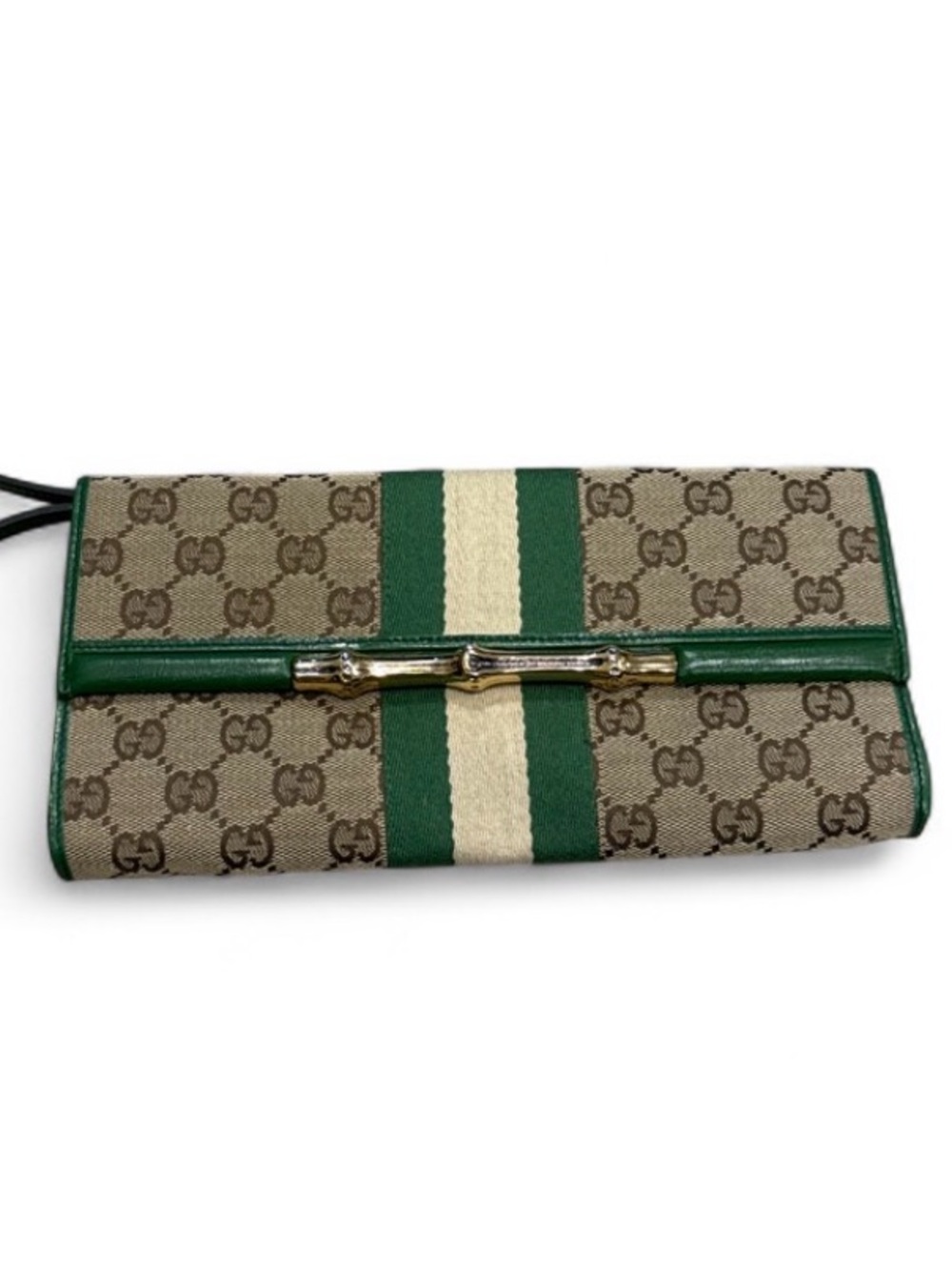 Gucci Green Web Signature Bamboo Continental Clutch